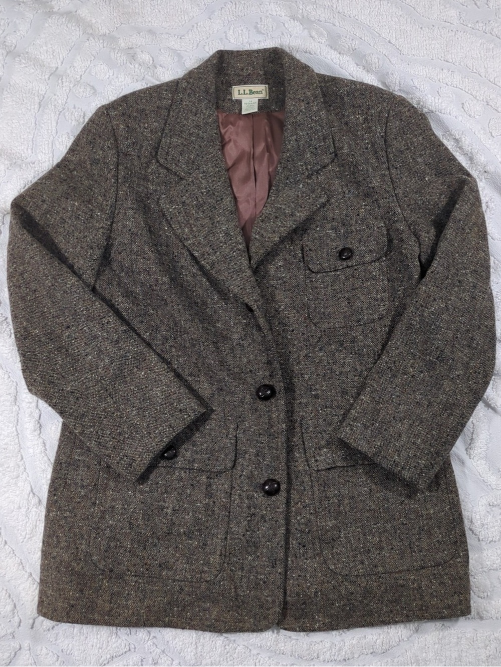 L.L. Bean Women's Tweed Blazer Jacket in Brown Fleck size 14